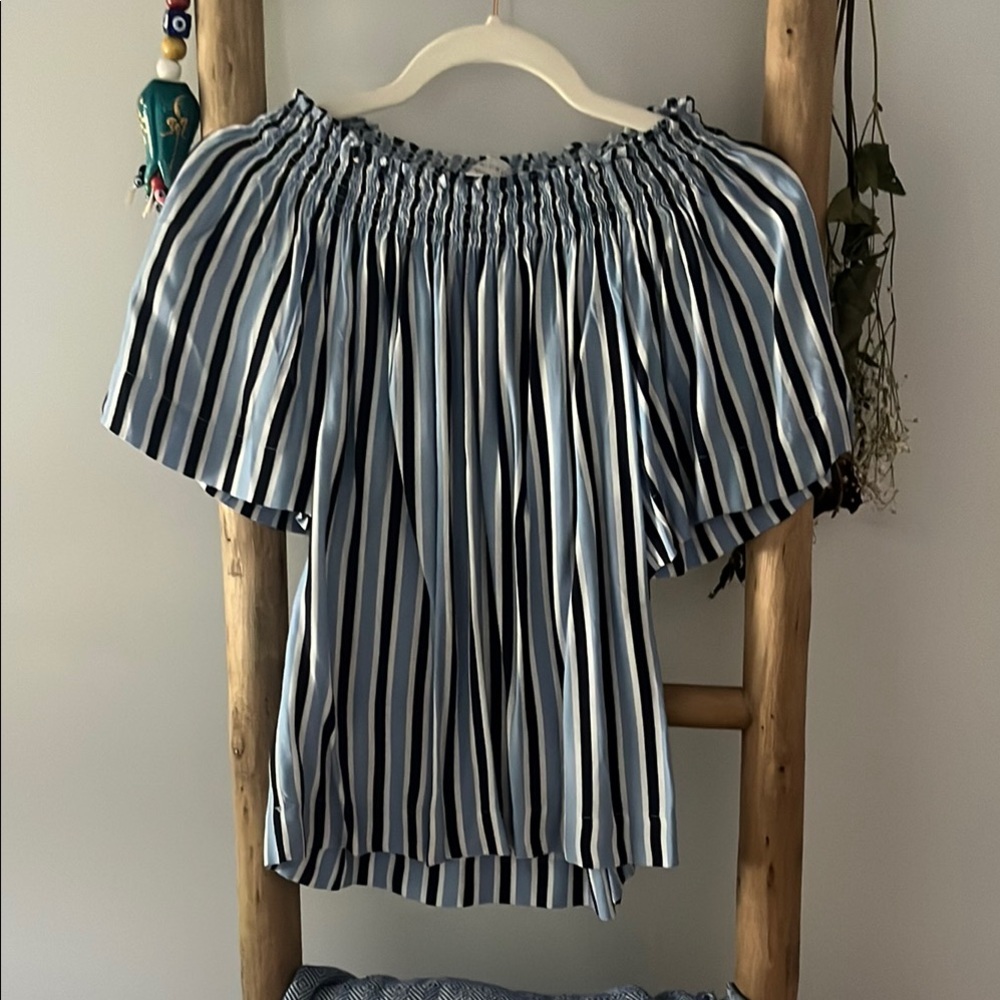 Blue Smocked Relaxed Blouse